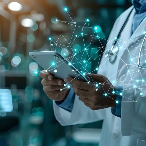 Doctor using a tablet with abstract digital connections, symbolizing modern healthcare technology and innovation. Ideal for medical tech, healthcare advancements, and digital health concepts. Doctor using a tablet with abstract digital connections, symbolizing modern healthcare technology and innovation. Ideal for medical tech, healthcare advancements, and digital health concepts.
