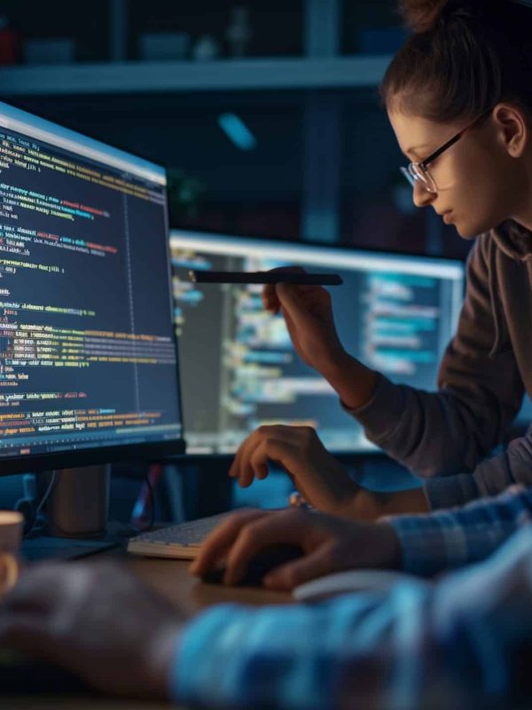 Developers Un gruppo di sviluppatori che programma e testa una app mobile