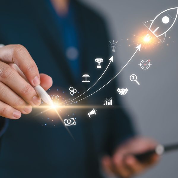 Startup business trend growth concept, improve development chart of company. Graph upward arrow grow up. Plan best sale performance return on investment stock, opportunity success challenge strategy