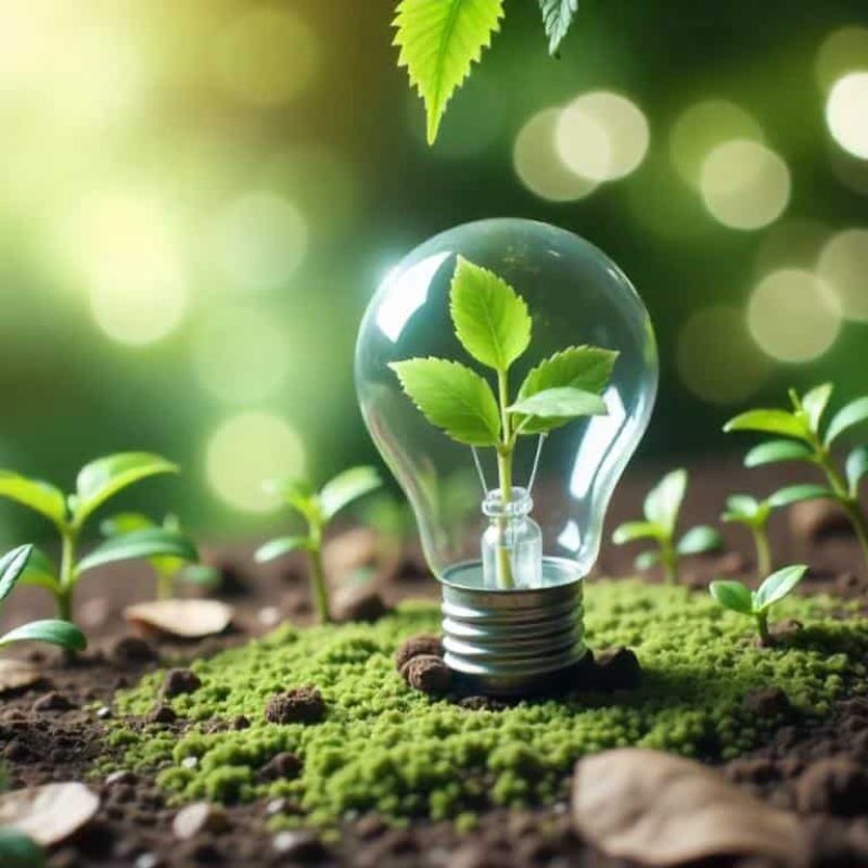 Piantina lampadina Una piantina verde cresce dentro ad una lampadina. E-SMART è la soluzione Salesforce di Aeonvis dedicata alle aziende del settore energy