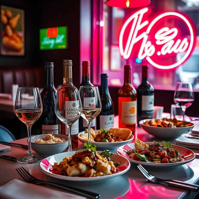 Food and wine Tavalo imbandito con pietanze e selezione di vini. Il software Aeonvis WineForce Plus, basato su tecnologia Salesforce, permette alle aziende del settore di digitalizzare i propri processi,